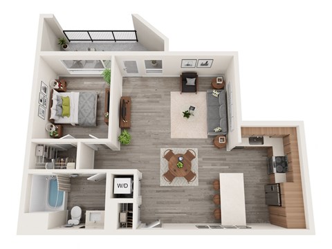 Floor plan for 1 bed, 1 bath, 836 sqft